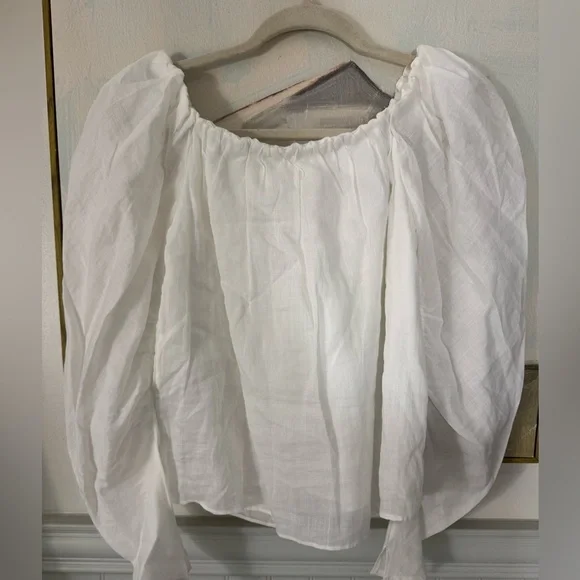 FRAME White Ramie Off the Shoulder Billow Top Size S/P NWT - Picture 7 of 7
